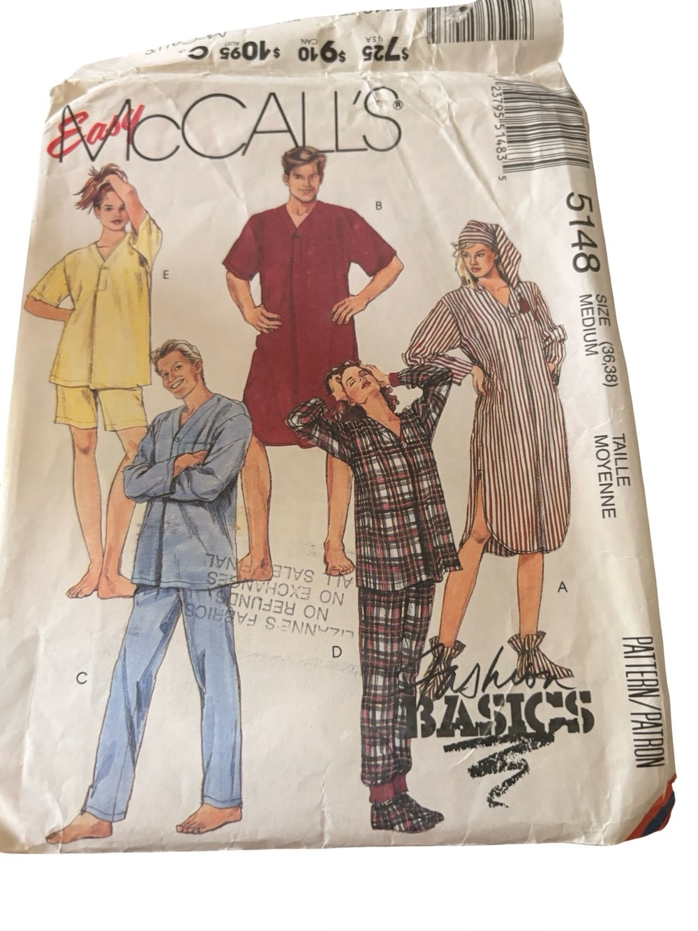 Vintage McCall’s 5148 Sleepwear Sewing Pattern | Men’s Women’s Teens pyjamas